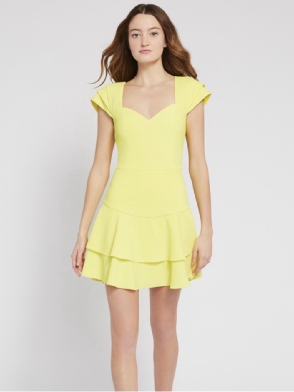 Alice + Olivia Brinda Double-Ruffle Fit-and-Flare Dress in Daffodil
